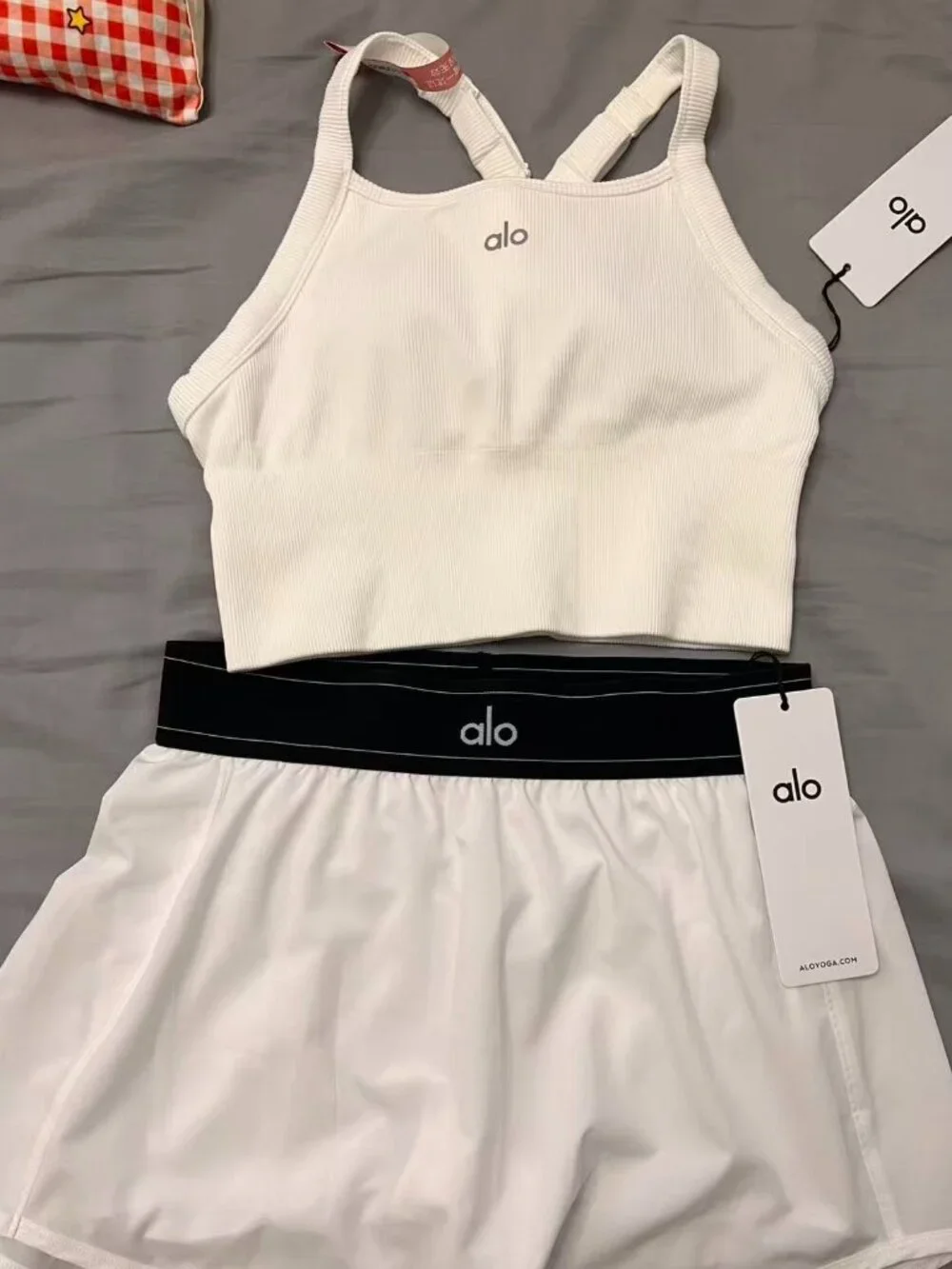 ALO Yoga White Mini Skort with Black Waistband